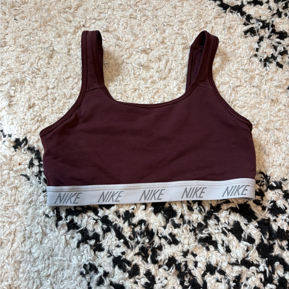 Nike Maroon Sports Bra with White Band